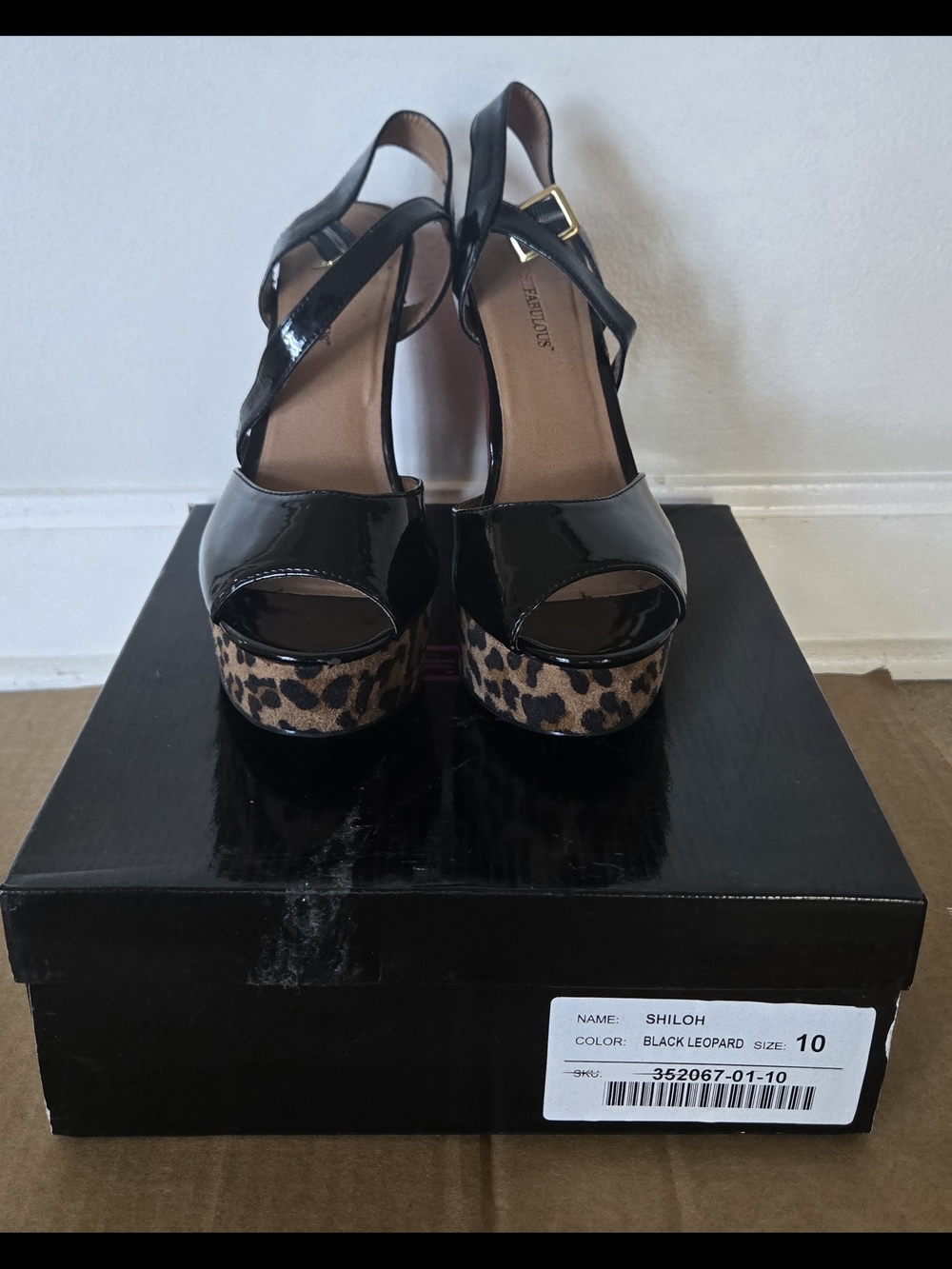 Black Leopard Platform Slingback Sandals -